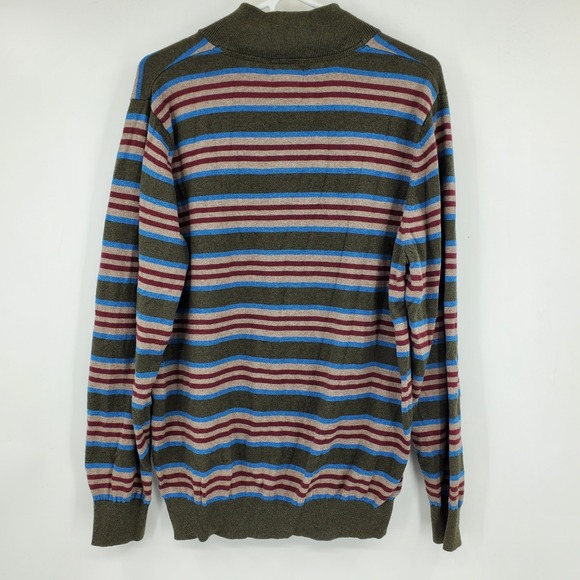 L.L Bean Mens Large 1/4 Zip Sweater Cotton Cashmere Striped Pullover Y2K Dad - Picture 3 of 7